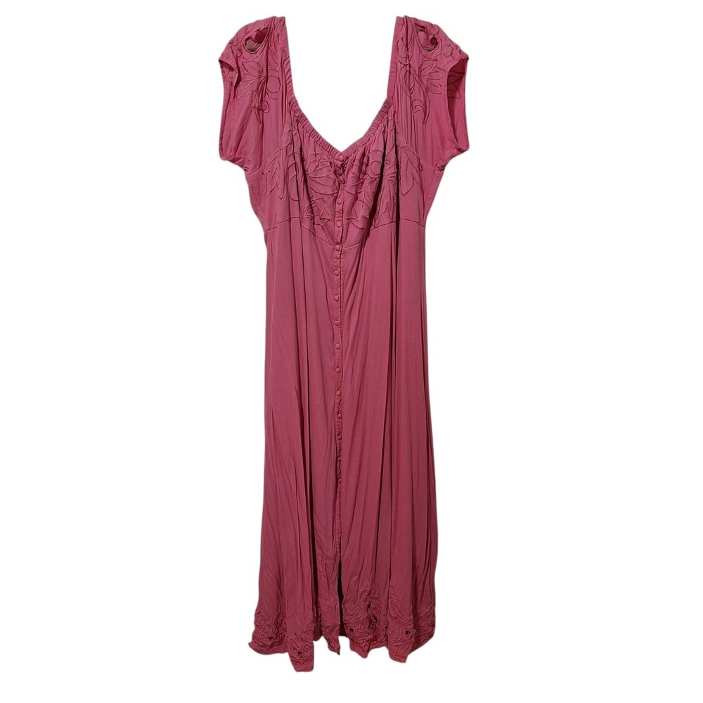 Torrid Womens Button Front Maxi Dress 5/5XL Mauve Cutouts Off Shoulder Peasant